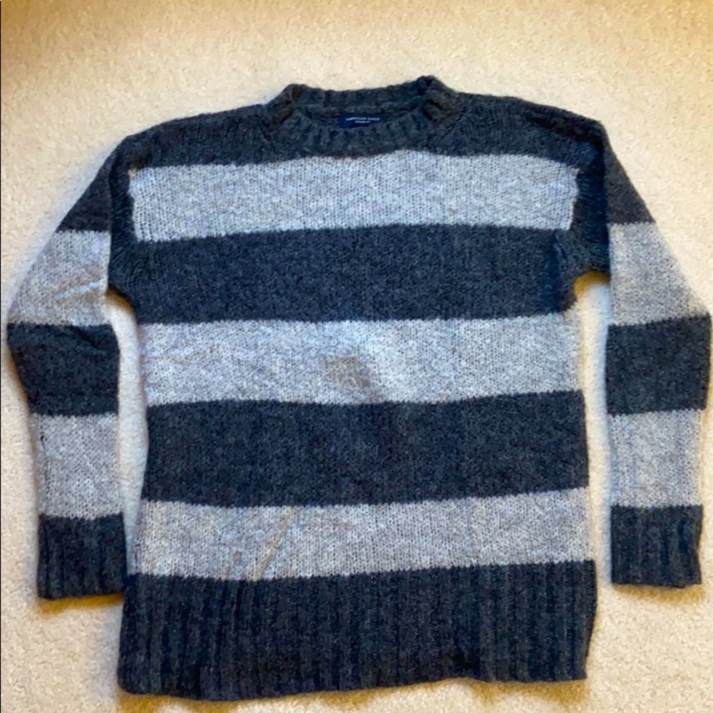Fuzzy grey striped sweater